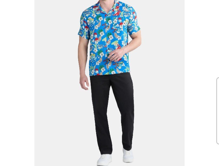 Smurfs Men's 2XL Tropical Hawaiian Graphic Dress Shirt Short Sleeves Blue (28D) gallery