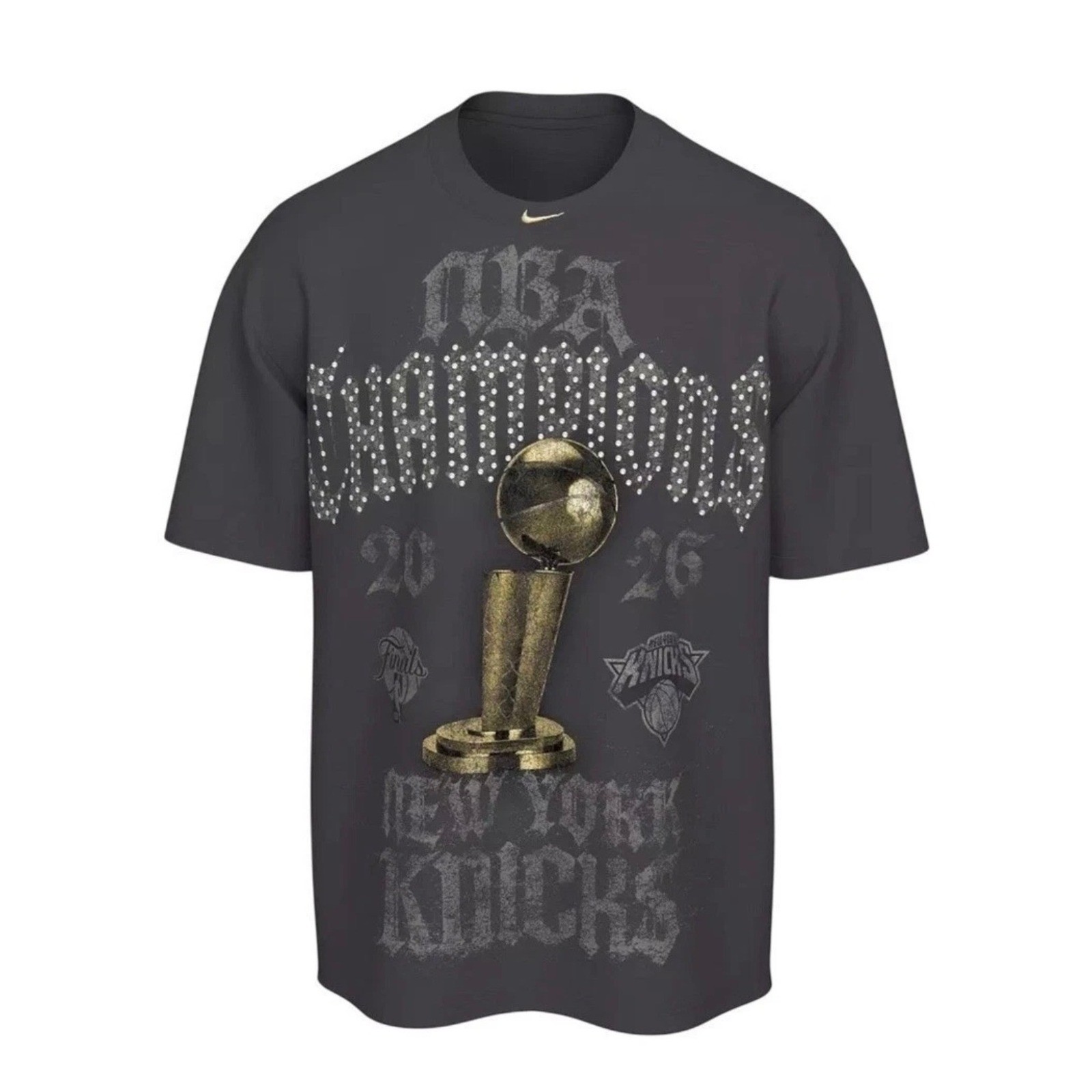Nike NBA Champions New York Knicks 2026 Crystal Rhinestone T Loose Fit Black XXL