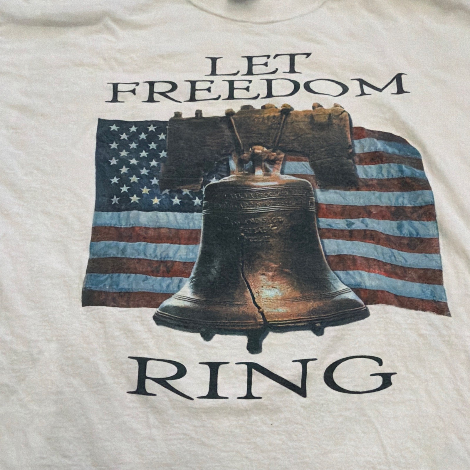Vintage M&O Knits Heavyweight Preshrunk XL White Crewneck "Let Freedom Ring" gallery