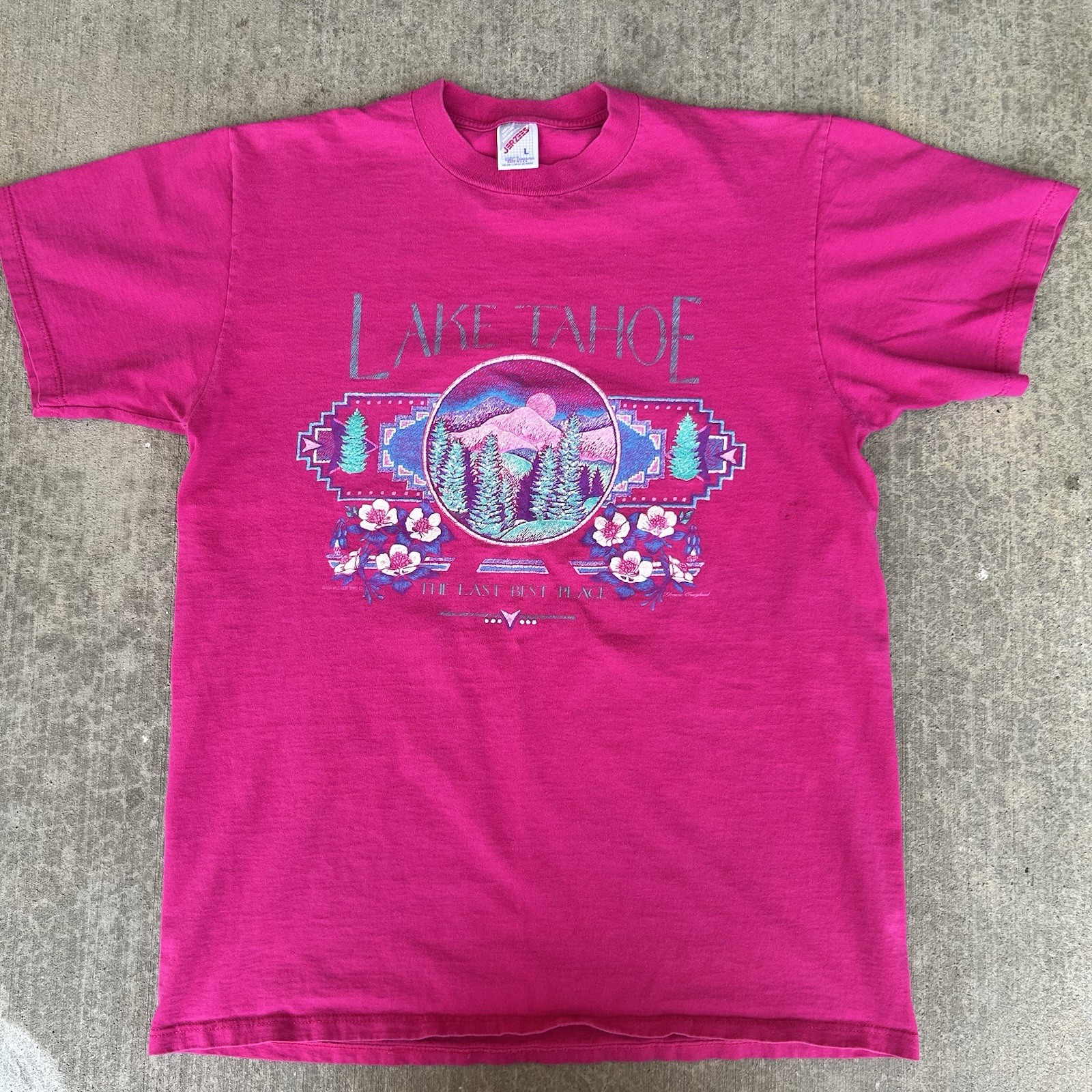 Vintage 1994 Jerzees Lake Tahoe The Last Best Place Mountains Graphic L T-Shirt gallery