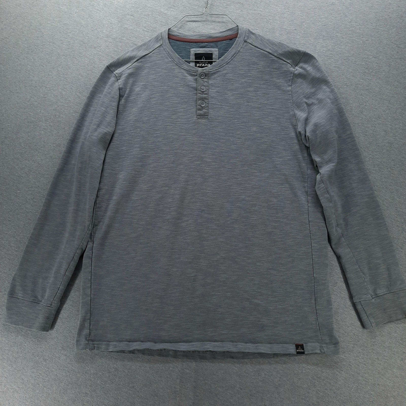 PrAna Shirt Mens XL Gray Solid Henley Long Sleeve Organic Cotton Blend Knit Top