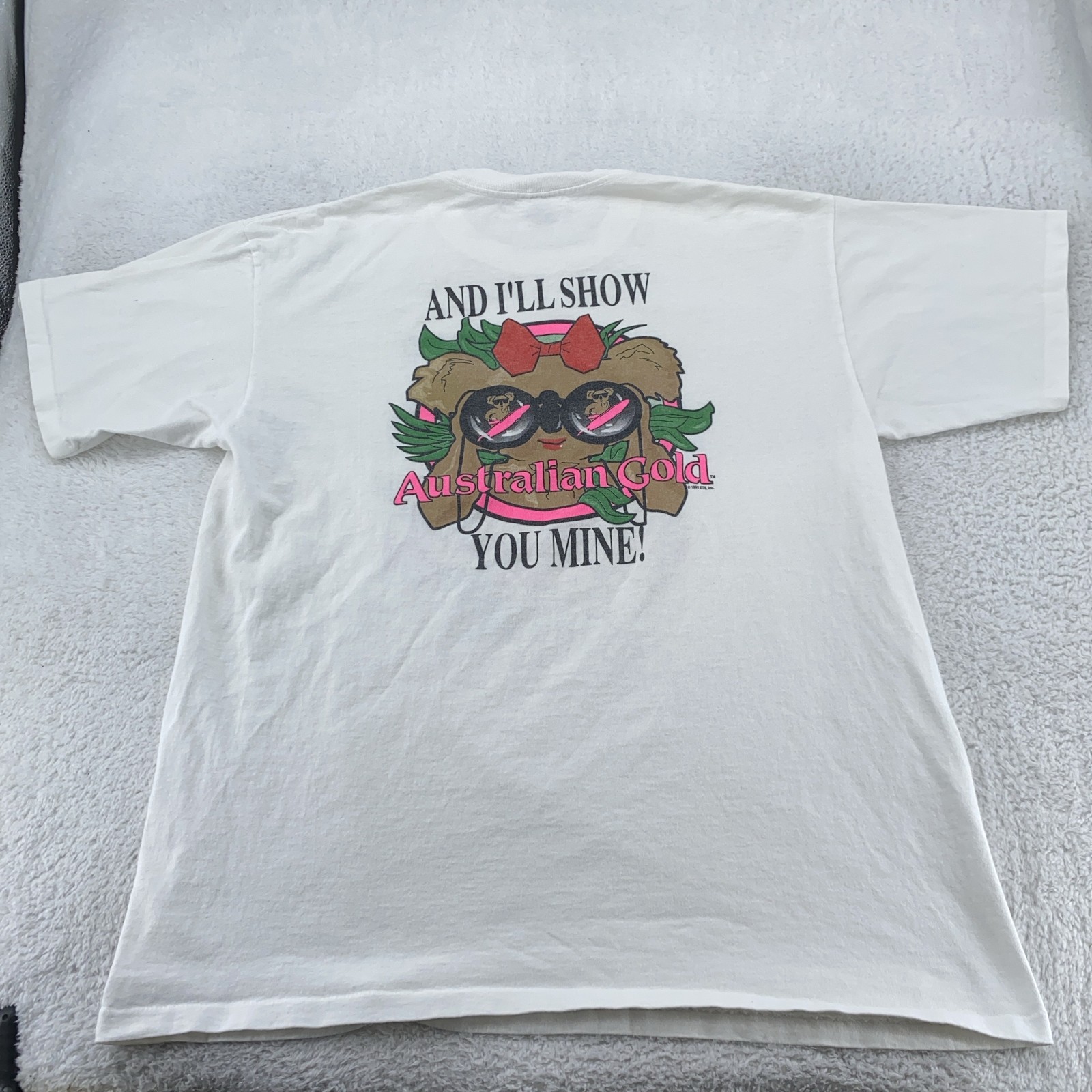 Vintage Australian Gold Shirt Mens L/XL Show Me Your Tan Line Sunscreen 90s gallery