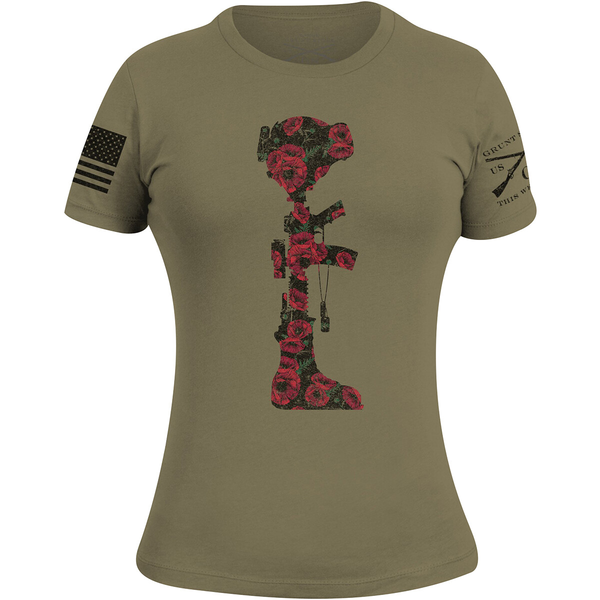 Grunt Style Women’s Battle Poppies T-Shirt – Military Green