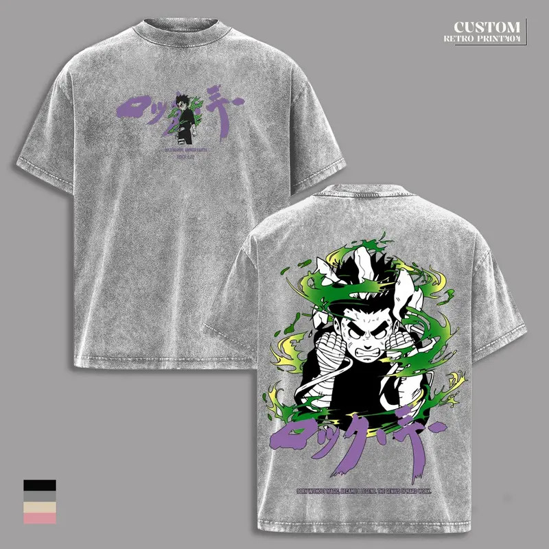 Rock Lee Ninja Anime T-Shirt Vintage Martial Arts Graphic Tee Shirt Apparel Mens gallery