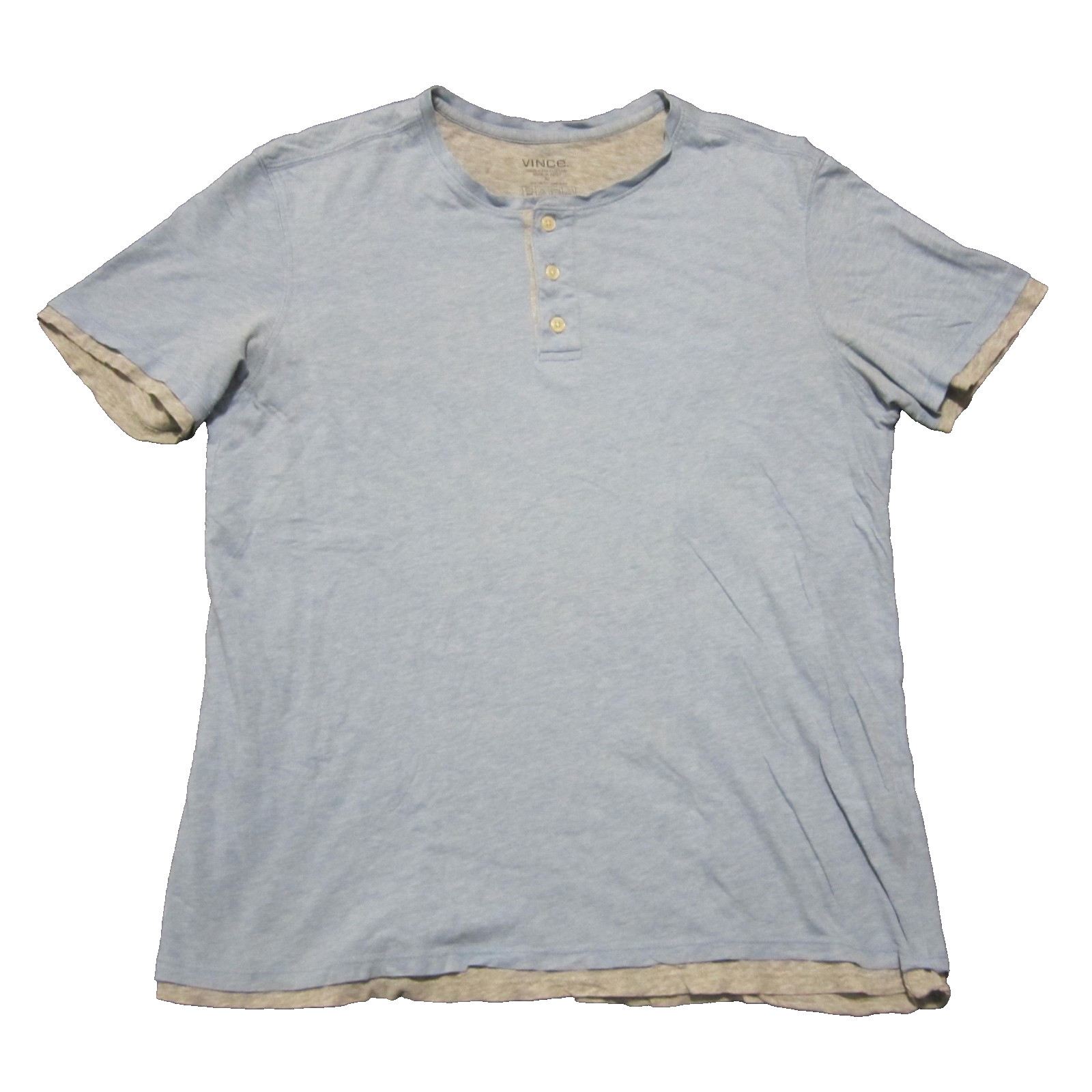 Vince Button Collar Shirt Mens M Light Blue Double Layered Pima Cotton SS gallery