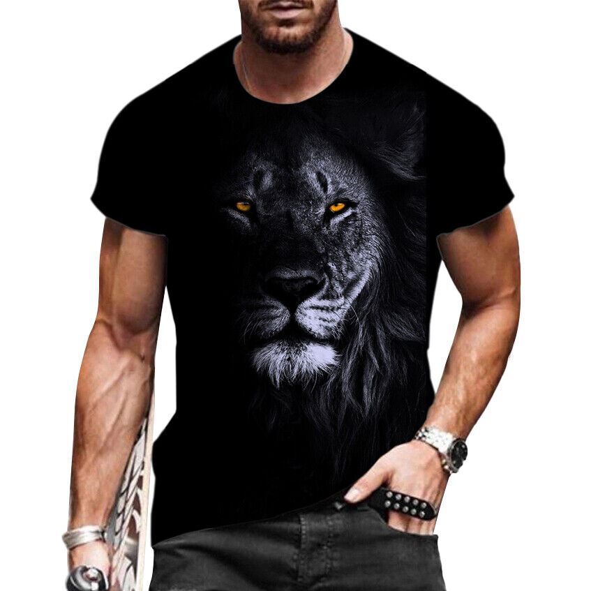 Men’s T Shirt Black Lion Gaze Fashion Graphic Short Sleeve Tee Silky Classic Fit