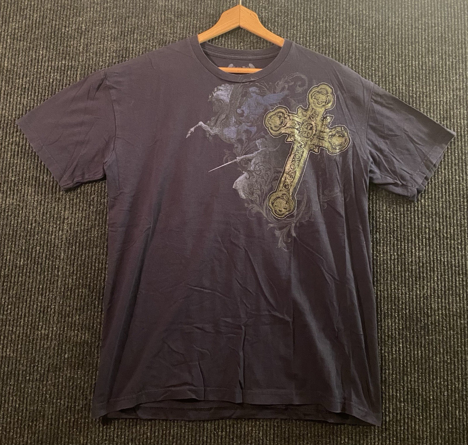 Vintage/Y2K Carbon Black T Shirt Size Large Navy Blue Crosses gallery