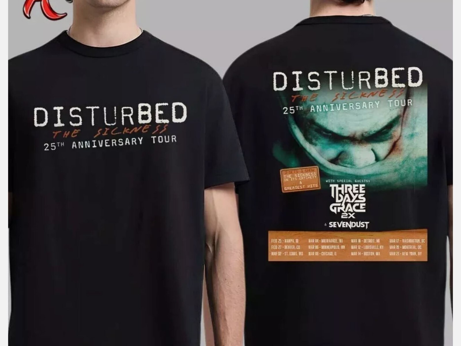 Disturbed The Sickness 25Th Anniversary Tour Dates List 2025 S to 5X T-Shirt gallery