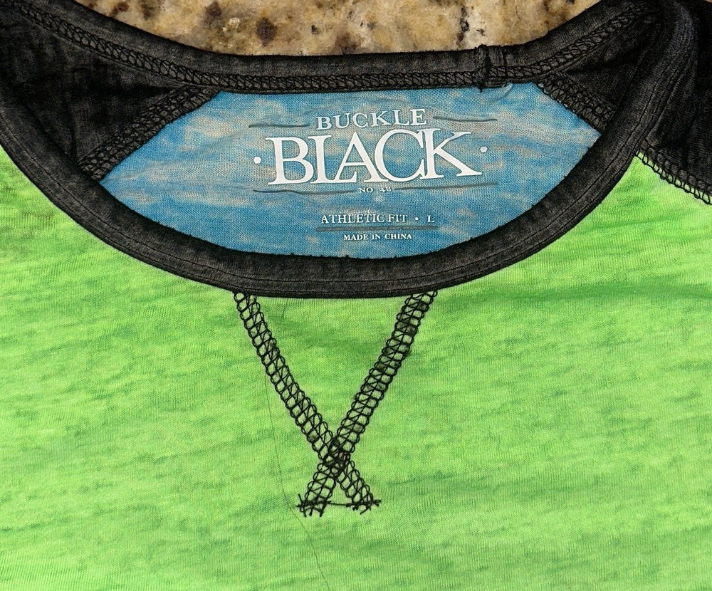 Buckle Black Men’s Green & Blue Athletic Fit L/S Pullover Jersey Shirt Size L