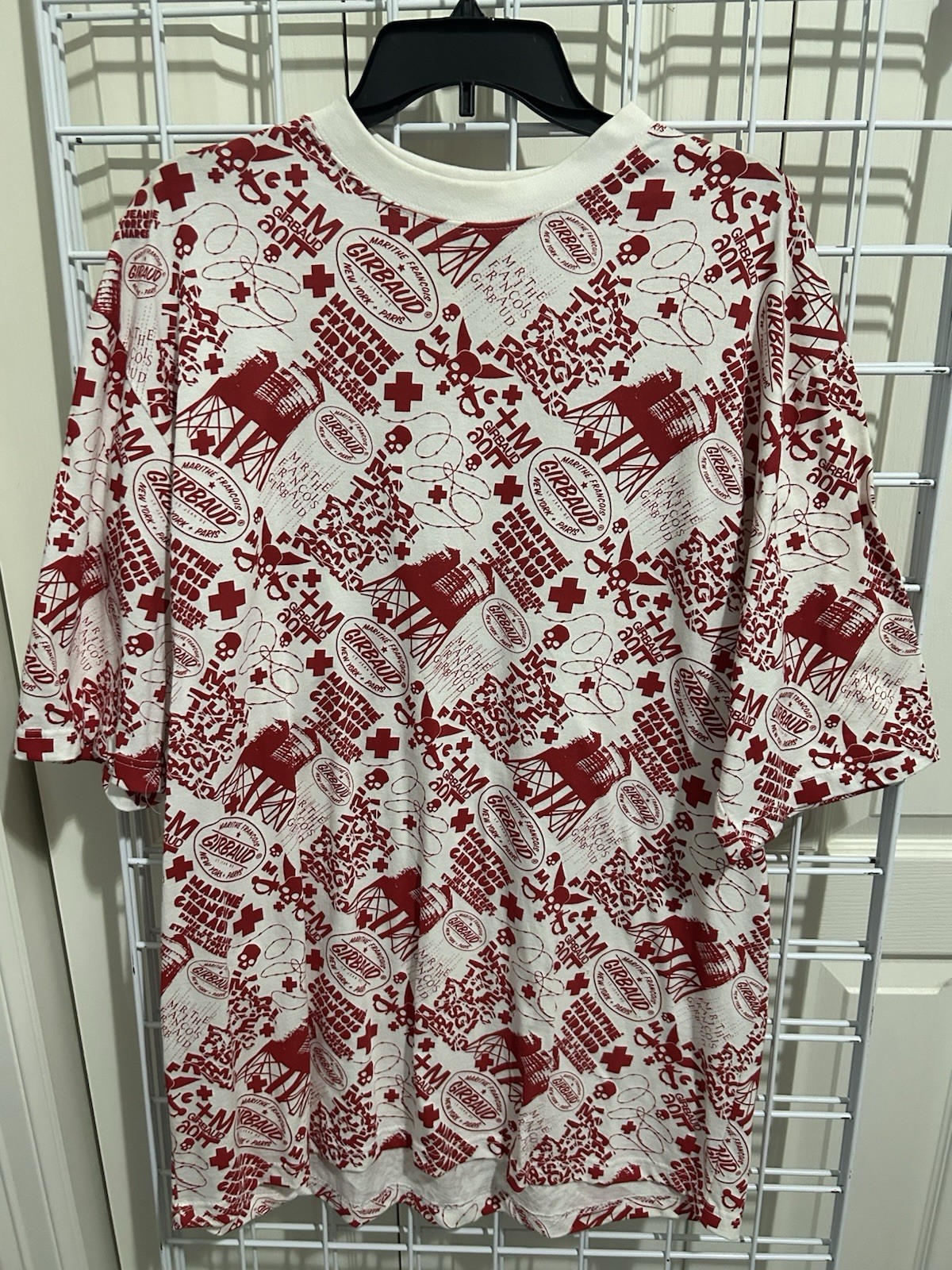 Marithe Francois Girbaud VTG Shirt Skull Graffiti Red And White Large RARE NWT