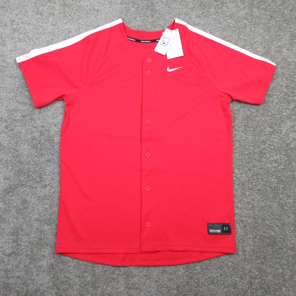 Nike Baseball Jersey Mens Medium Red Custom Blank Vapor Full Button Swoosh NWT