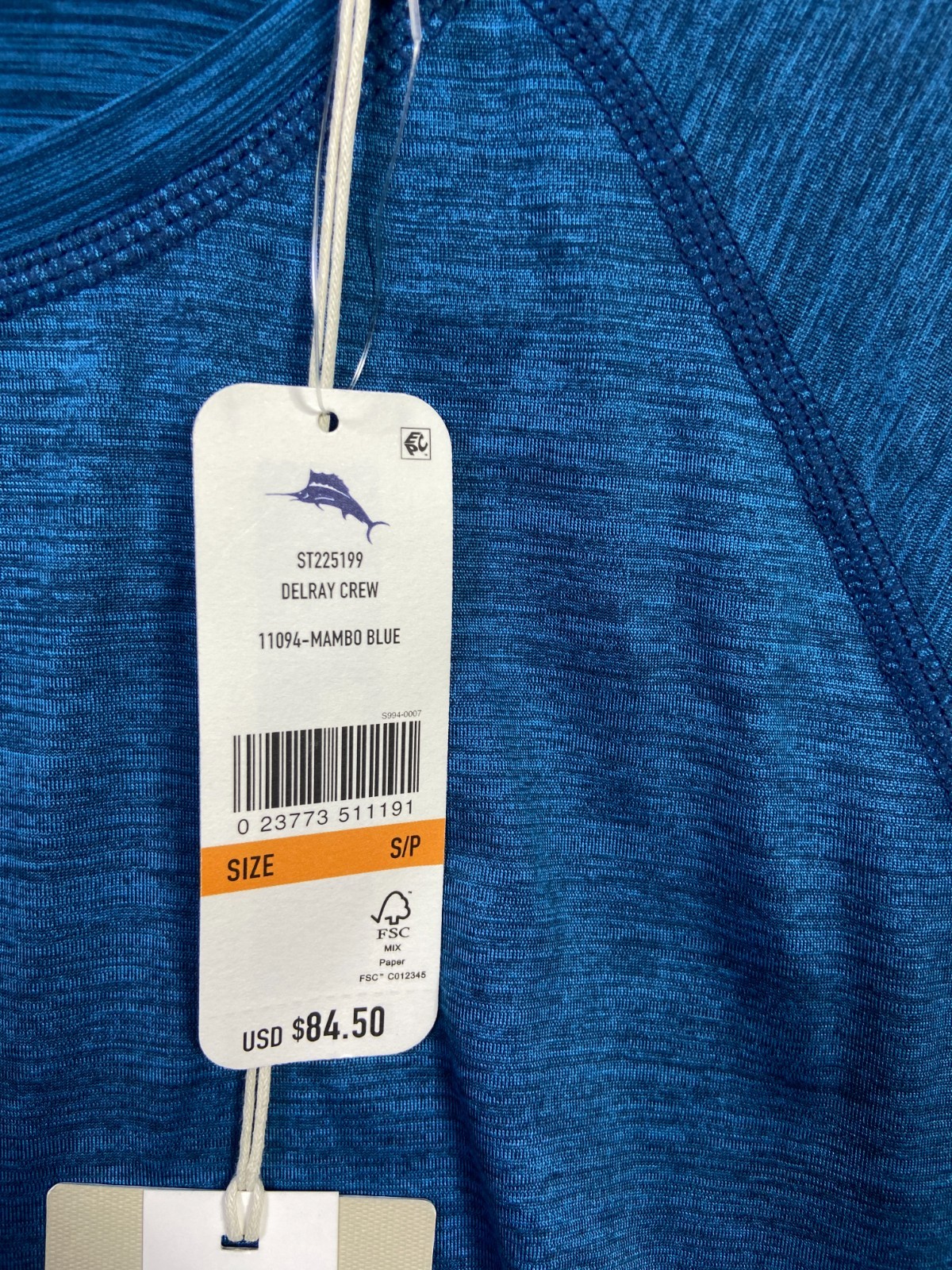 NEW $84.50 Tommy Bahama Men's Island Zone Delray Crew Mambo Blue UPF 30 UV NWT S gallery