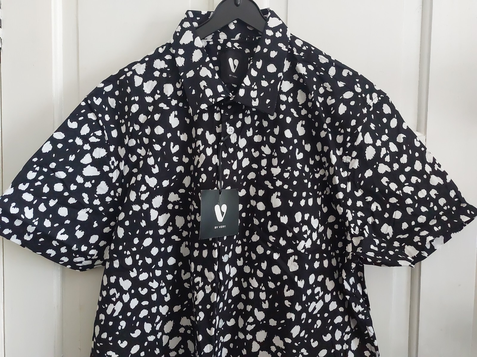 V By Very Mens Cotton Animal Print Party Shirt - Black White Size Uk Large L gallery