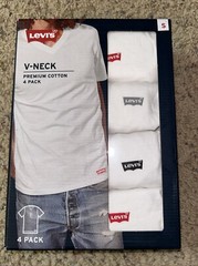 Levi’s Mens New 4 Pack V-Neck Premium Cotton T Shirts Size S 34-36 New In Box