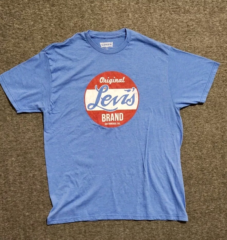 Levis Original Brand Logo XL Shirt Blue Short Sleeve Measurements in Description gallery