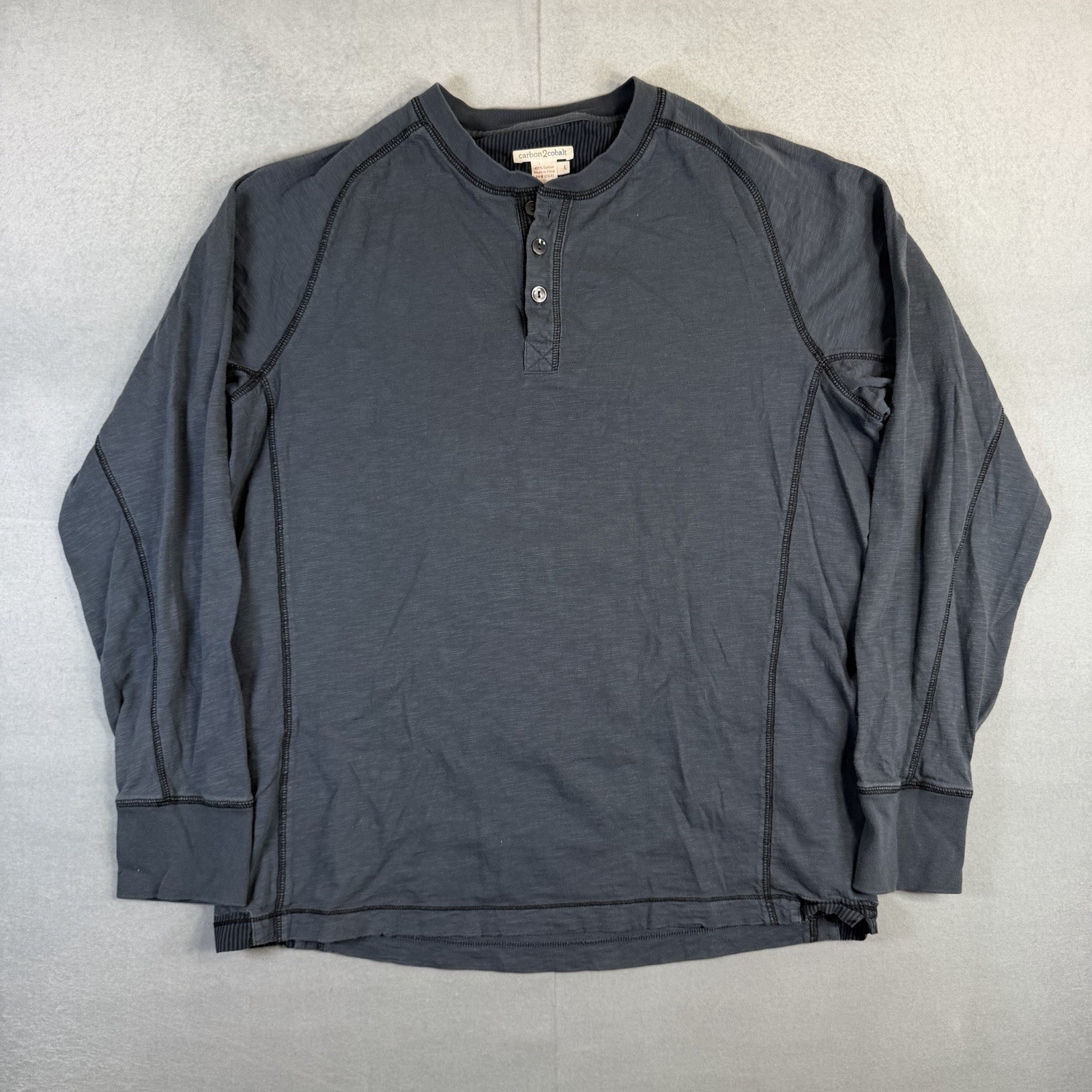 Carbon 2 Cobalt Henley Shirt Mens Large Gray Long Sleeve Button Pullover gallery