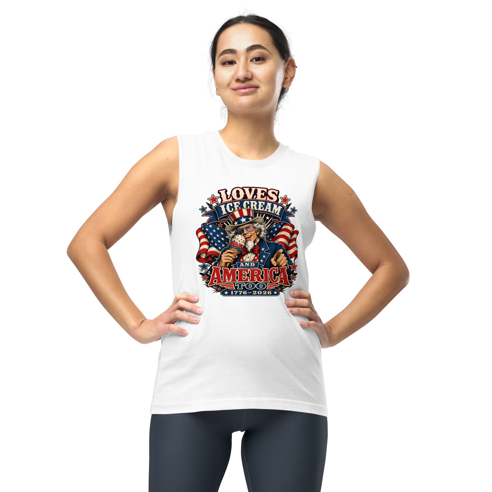 USA 250th Uncle Sam Loves Ice Cream and America Too Unisex Muscle Shirt gallery