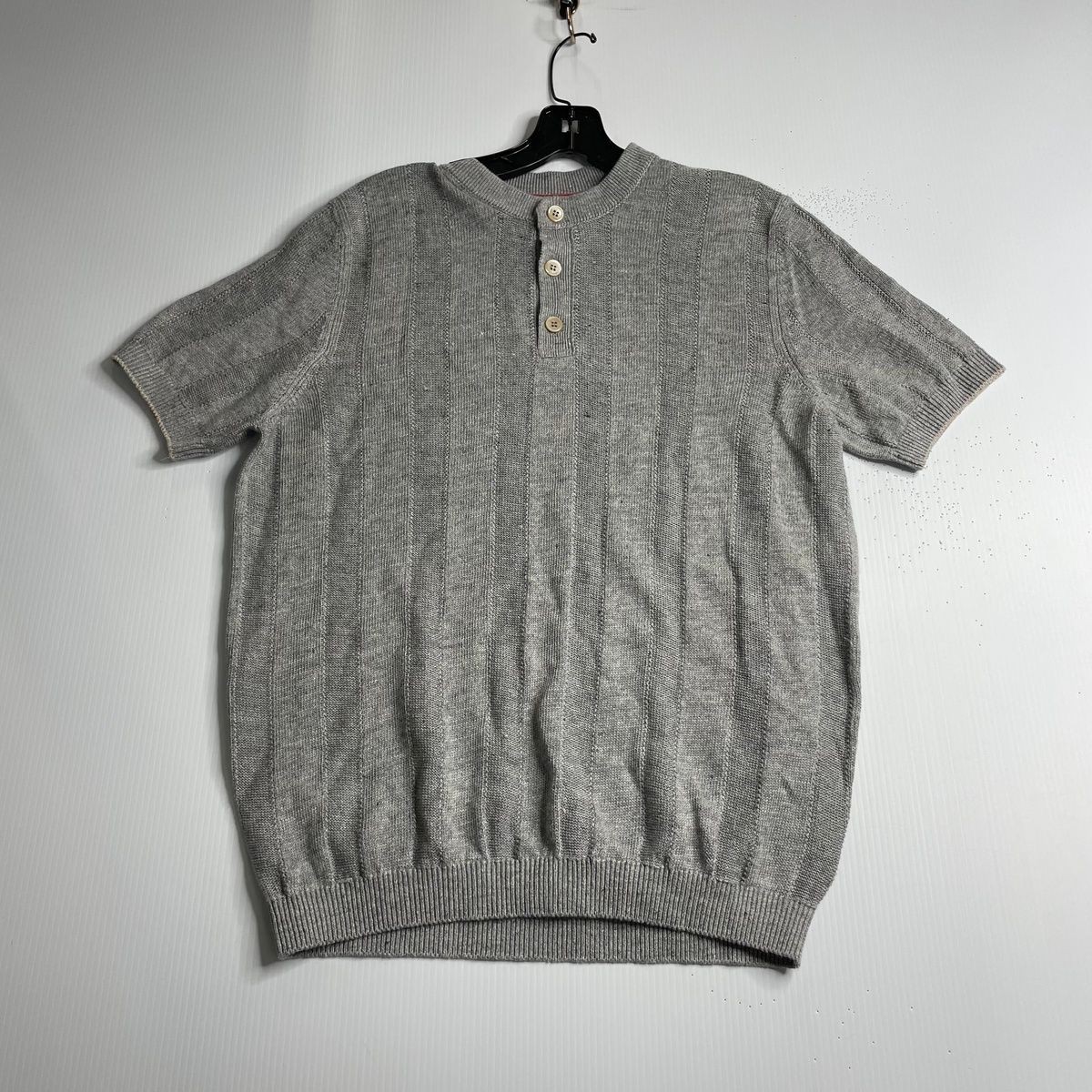BRUNELLO CUCINELLI Textured Rib Knit T-Shirt Men's Size US 38 Gray gallery