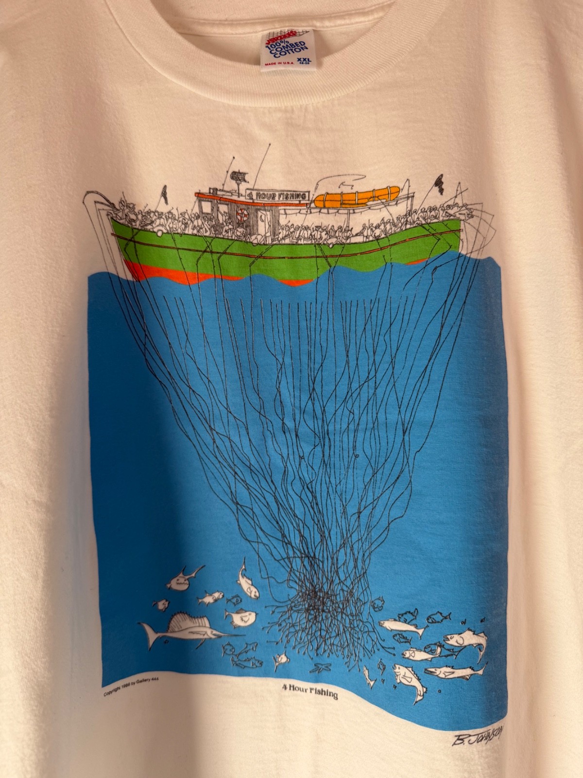 Vintage 1990s 4 Hour Fishing T Shirt XXL Made in USA Jersey Combed Cotton Graphi gallery