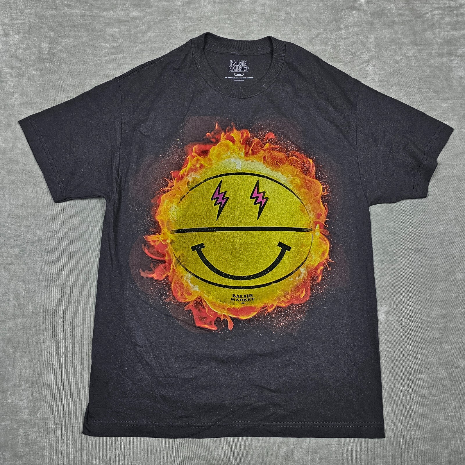 J. Balvin Market Shirt Mens Large Black Electro Smiley Face Chinatown Collab