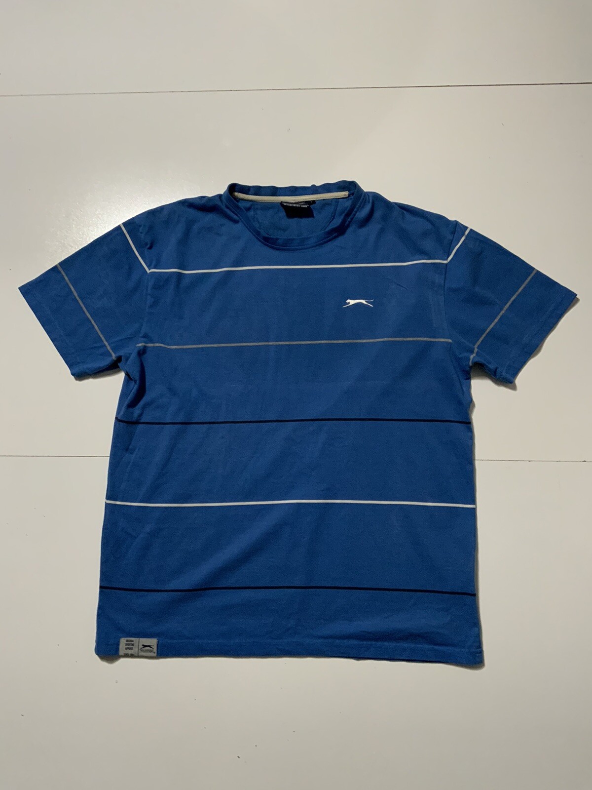Vintage Slazenger Striped Blue Tennis Embroidered Logo S/S T-Shirt Sz. L gallery