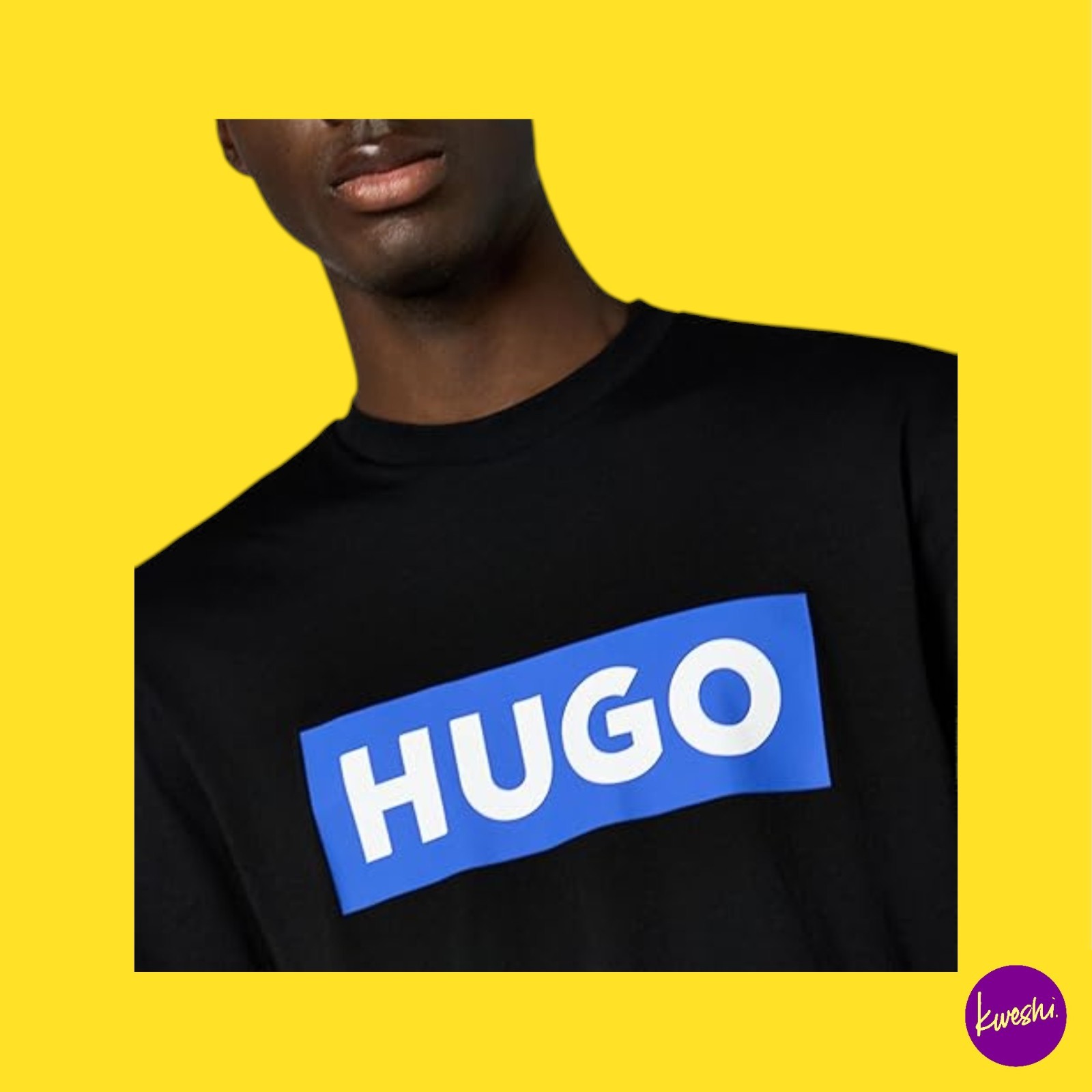 HUGO Men's Nico Cotton-Jersey T-Shirt, Blue Logo Print, Black, UK XXL | EU 56 gallery