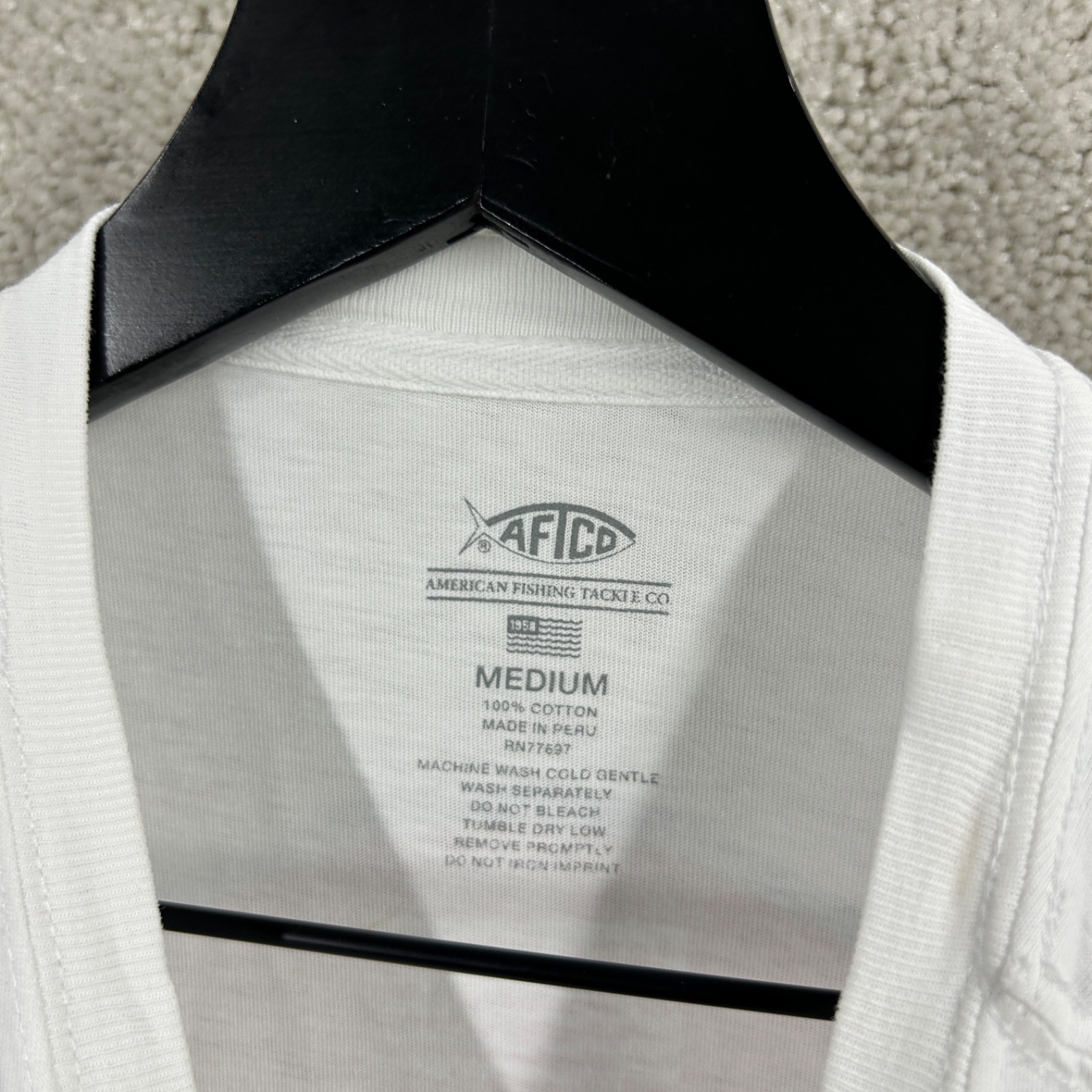 AFTCO T Shirt Adult Size Medium White Short Sleeve Pocket Graphic Logo Fishing gallery
