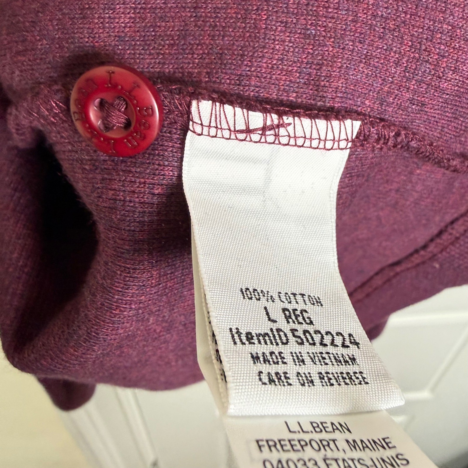 LL Bean Henley Mens L Burgundy Waffle Knit Long Sleeve Cotton Shirt 502224 gallery