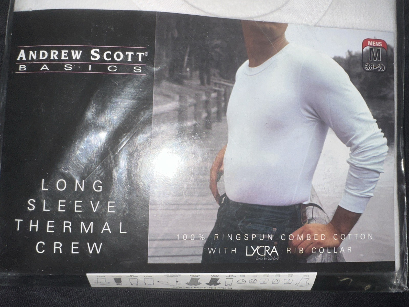 NEW VINTAGE 2001 ANDREW SCOTT LONG SLEEVE THERMAL TOP WHITE MEDIUM 100 % COTTON gallery