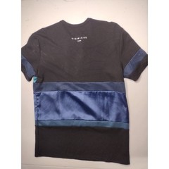 Vie Riche Paris Mens Multi-Panel Colorblock Zipper T-Shirt Black Teal Blue M