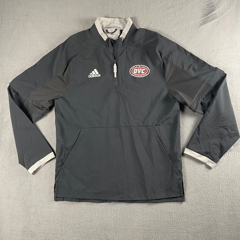 Adidas 1/4 Zip Convertible Baseball Windbreaker Mens Small Black Ohio Valley Con