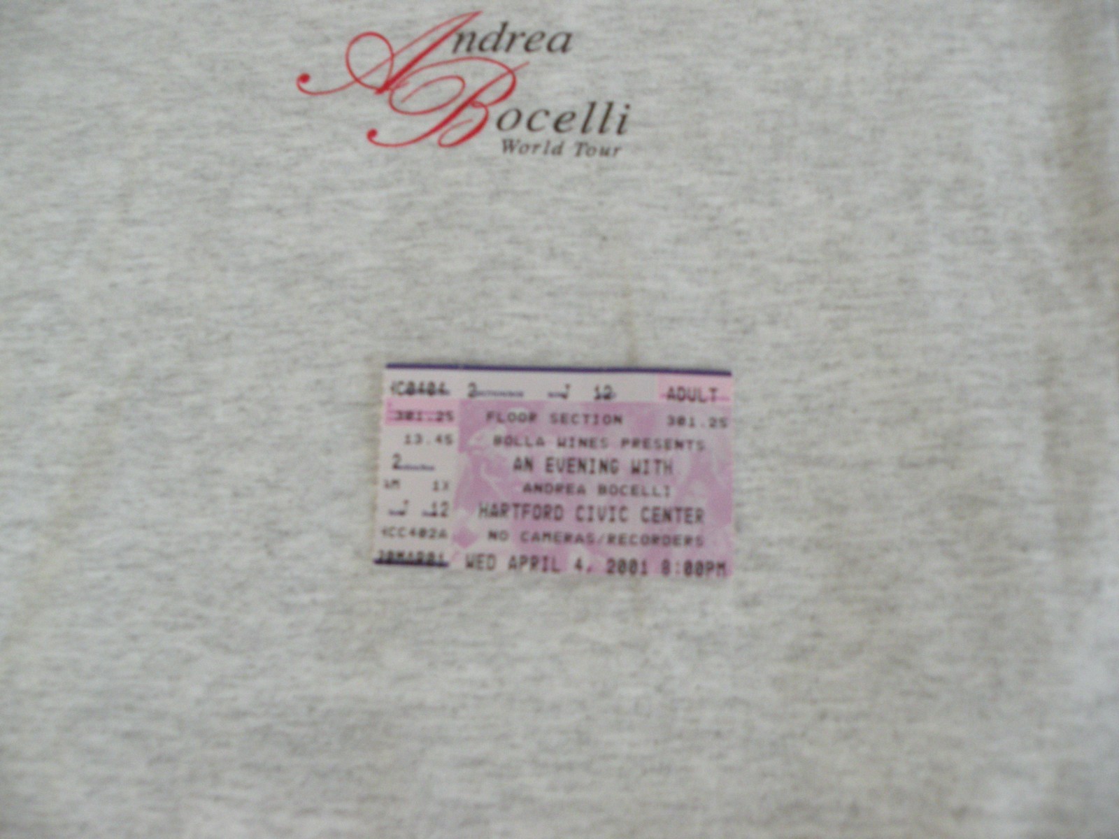 Andrea Bocelli Vintage 2001 World Tour Concert T-Shirt with Program and Ticket gallery