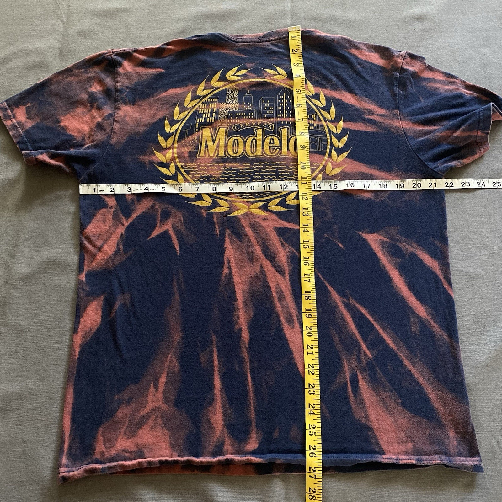 Modelo Cerveza T Shirt Mens Large Navy Blue Bleach Dye Beer Alcohol Drinking gallery