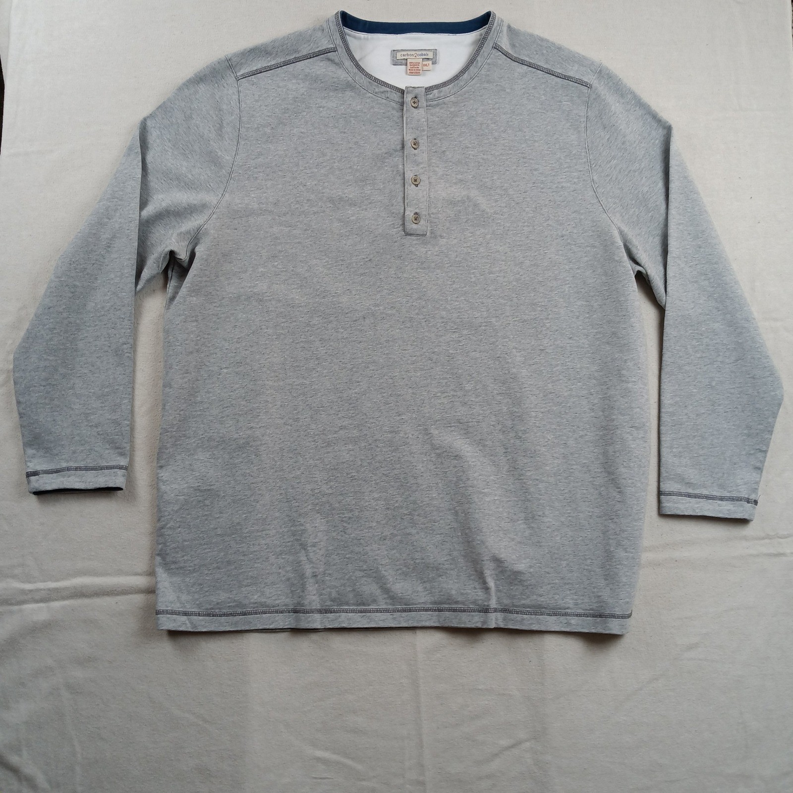 Carbon2Cobalt Mens XXLT Gray Long Sleeve Heavyweight Cotton Henley Shirt Tall gallery