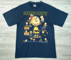 Vintage Peanuts Charlie Brown Shirt Large Navy 50th Celebration Collage Y2K