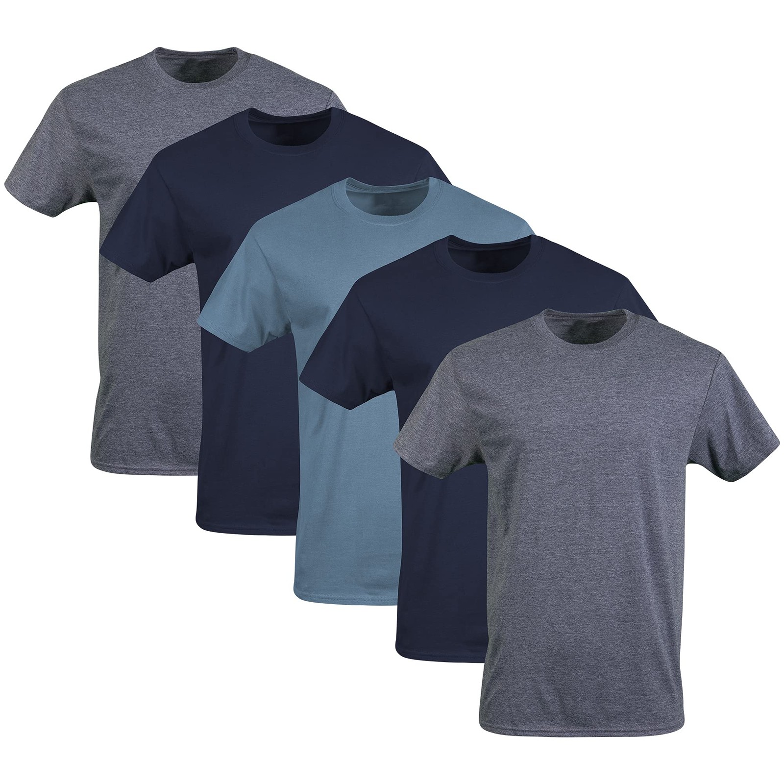 5 Pack Mens Crew MoistureWicking T-Shirts,Cotton,XL Navy/Heather Navy/IndigoBlue