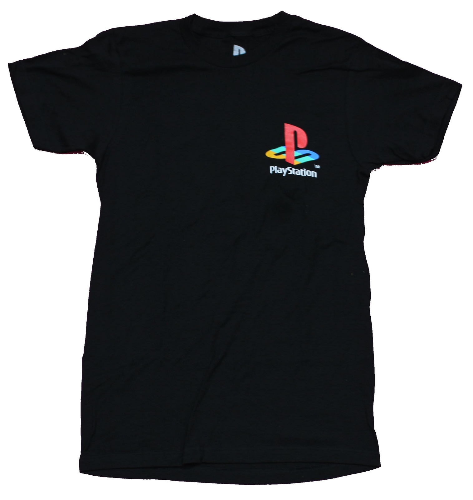 PlayStation Mens T-Shirt – Lapel Logo Button Symbols Back