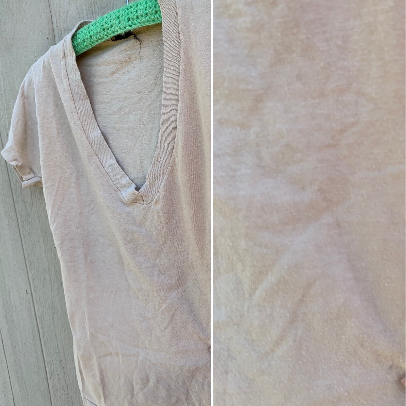 vintage v neck t-shirt beige single stitch BVD size S 34-36 made in USA gallery