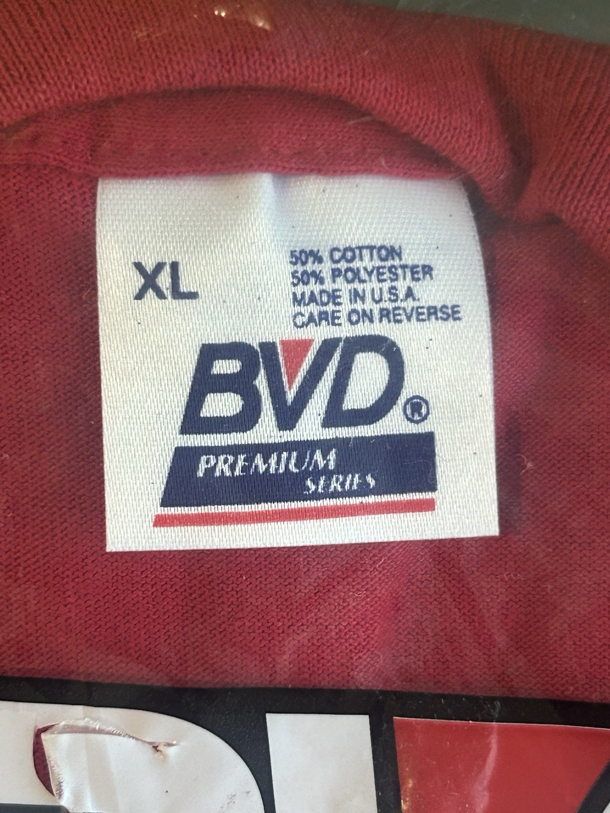NOS Vintage 90s BVD 50/50 Heavyweight Red Pocket Cotton Poly T Shirt USA New XL gallery