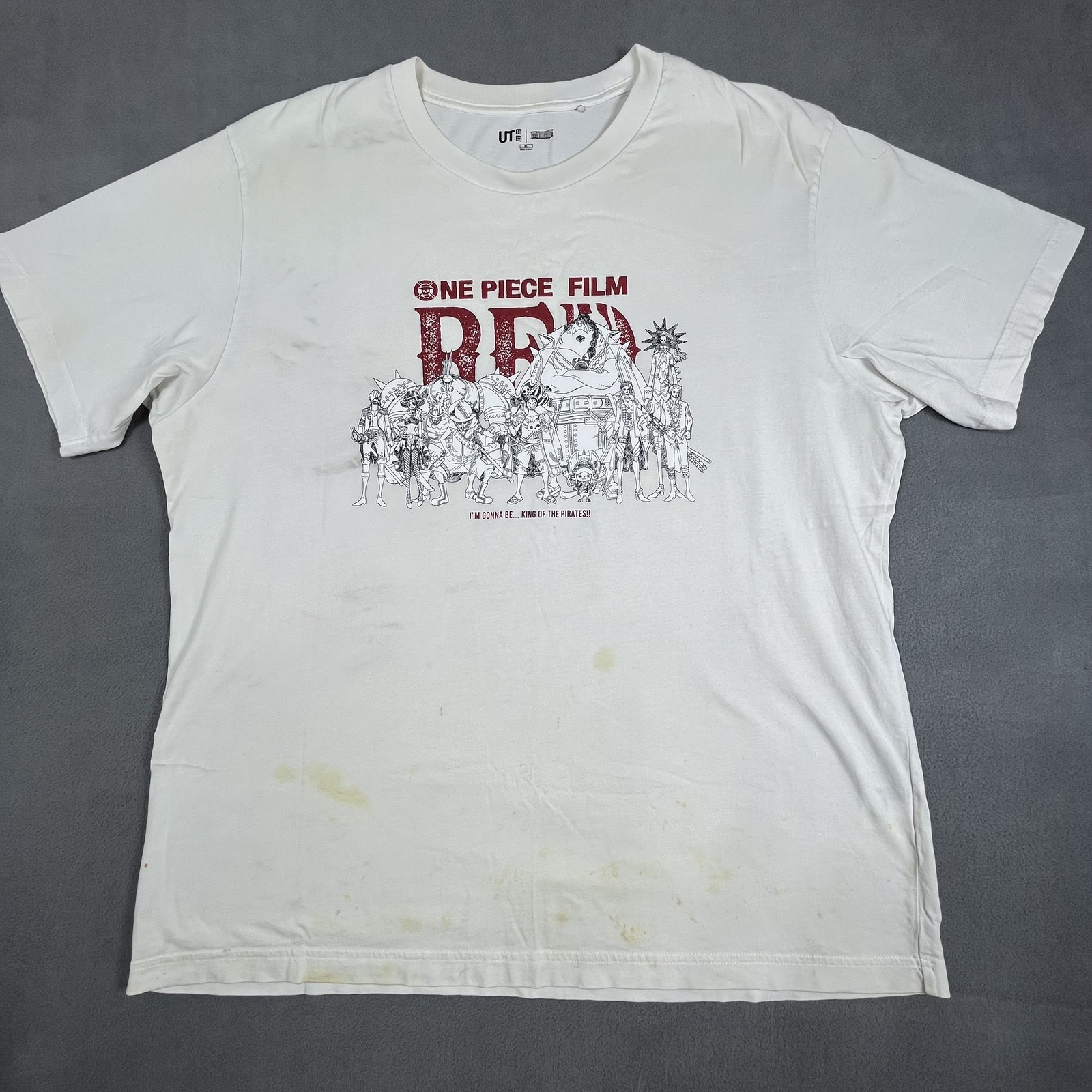 One Piece Film Red Shirt Mens XL White Anime Graphic Tee Uniqlo UT Luffy Crew