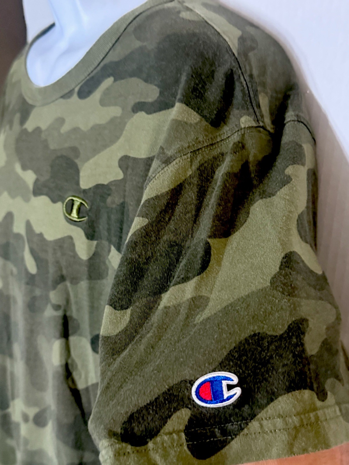 Champion Camo T Shirt Men’s XL Green Military Short Sleeve Logo Cotton Tee gallery