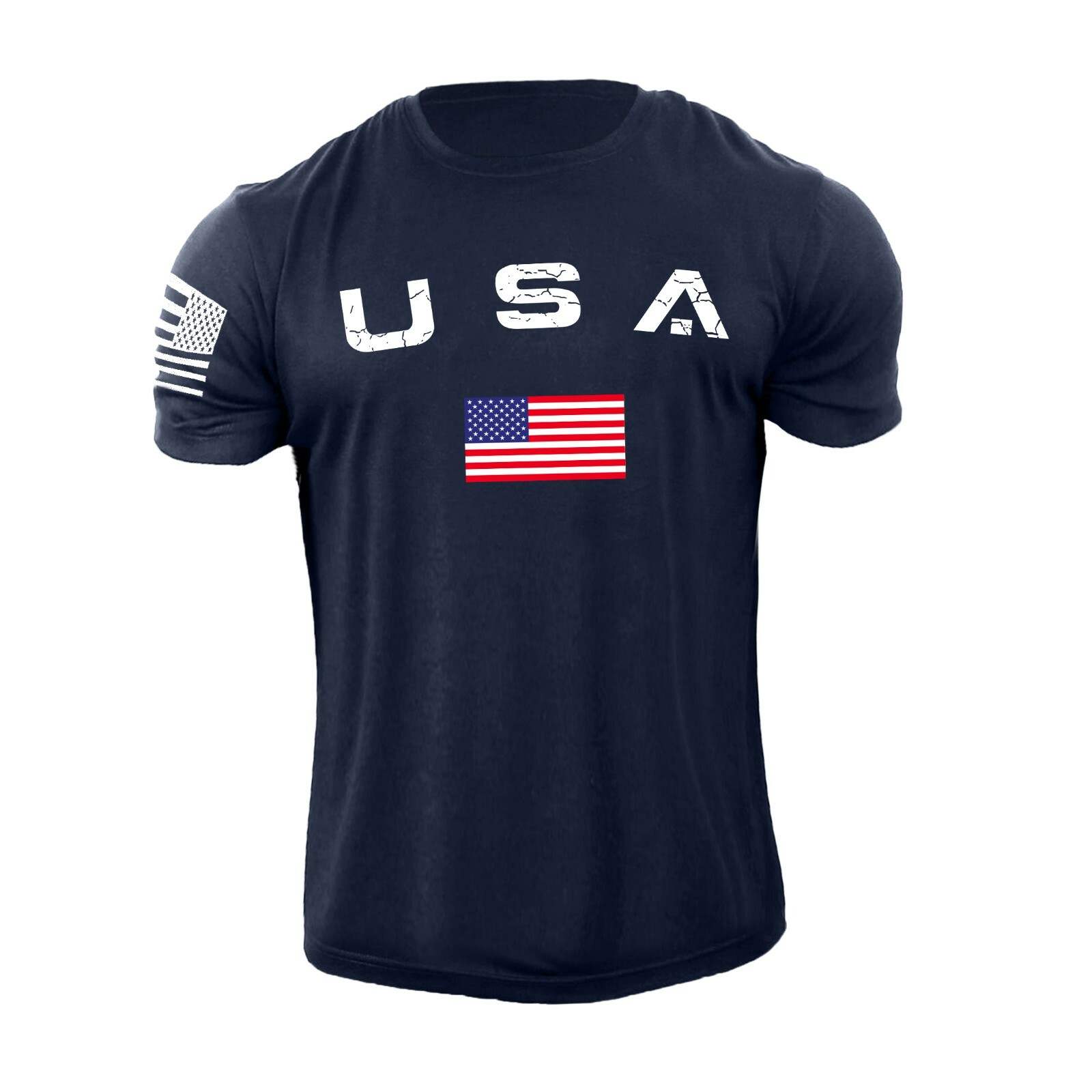 Men's Casual USA Flag T-Shirt Breathable Light 100% Cotton T-Shirt Size L-6XL US gallery
