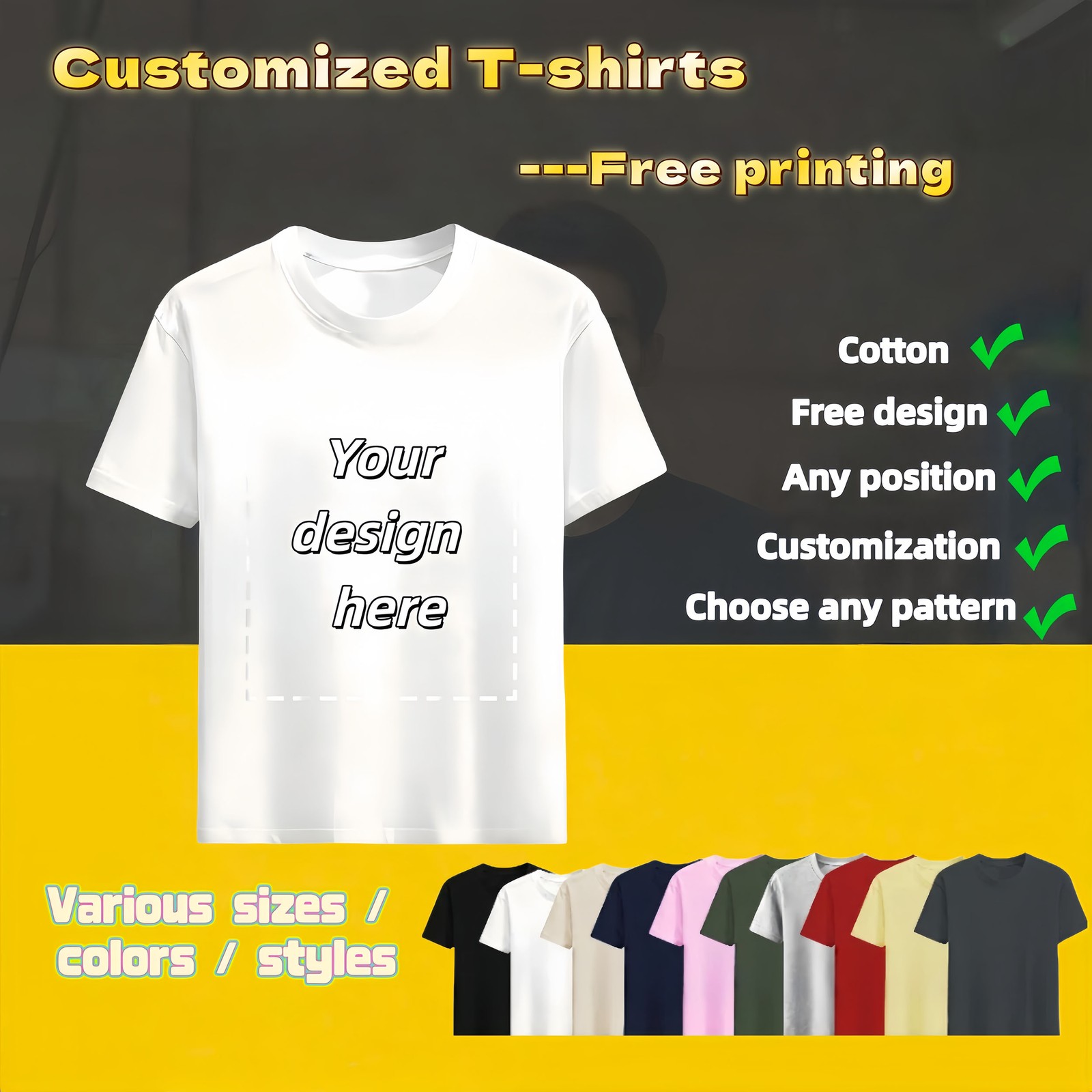 Personalized T-shirts, customizable with your text,photos or logo made of cotton gallery
