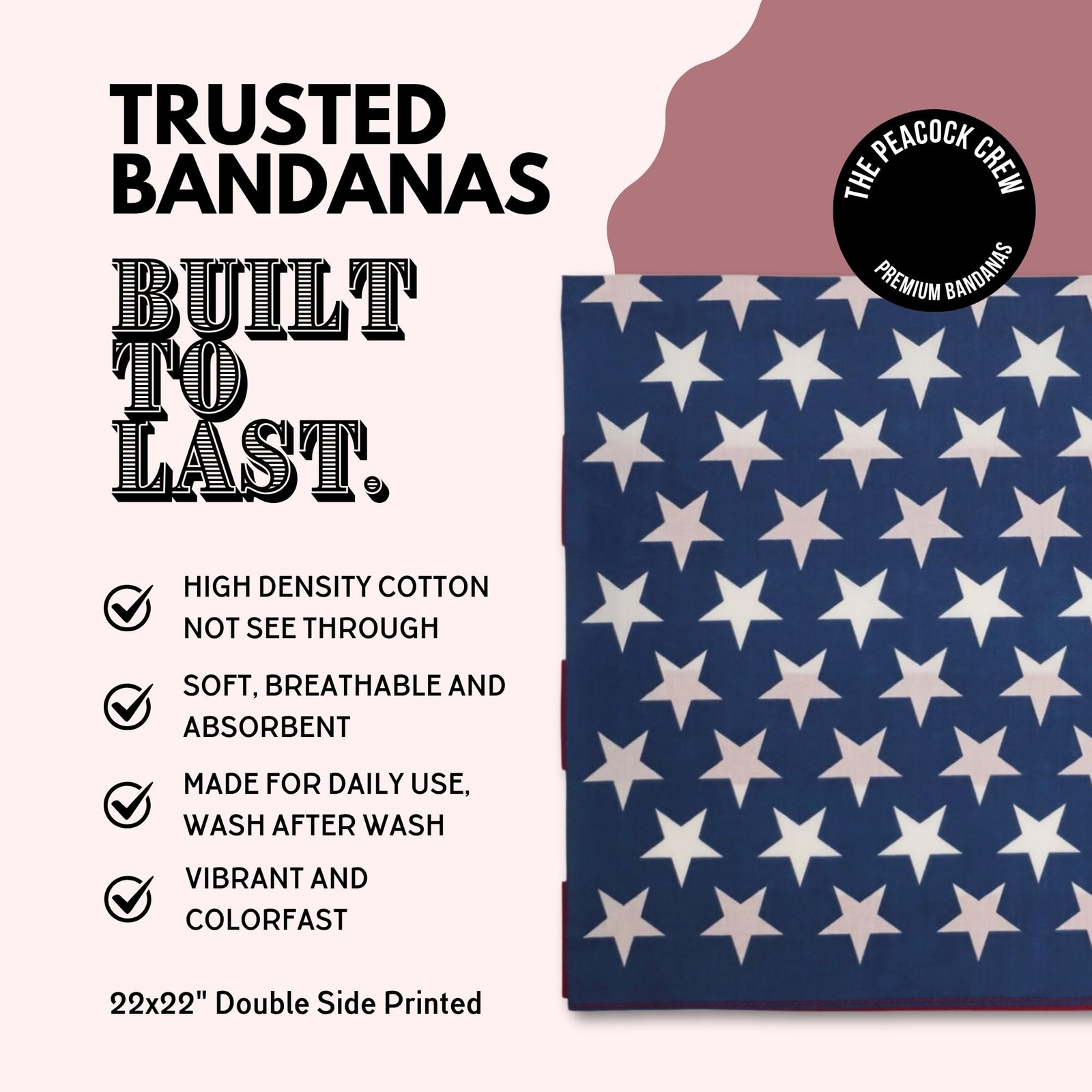 American Flag Bandana 22x22 Inch Premium 100% Cotton Superior Thickness Soft ... gallery