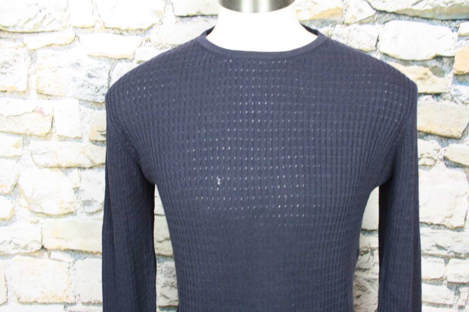 MANI Vintage Mens Black Crew Neck Tee Fine Cable Knit Cotton Rayon Blend Large gallery