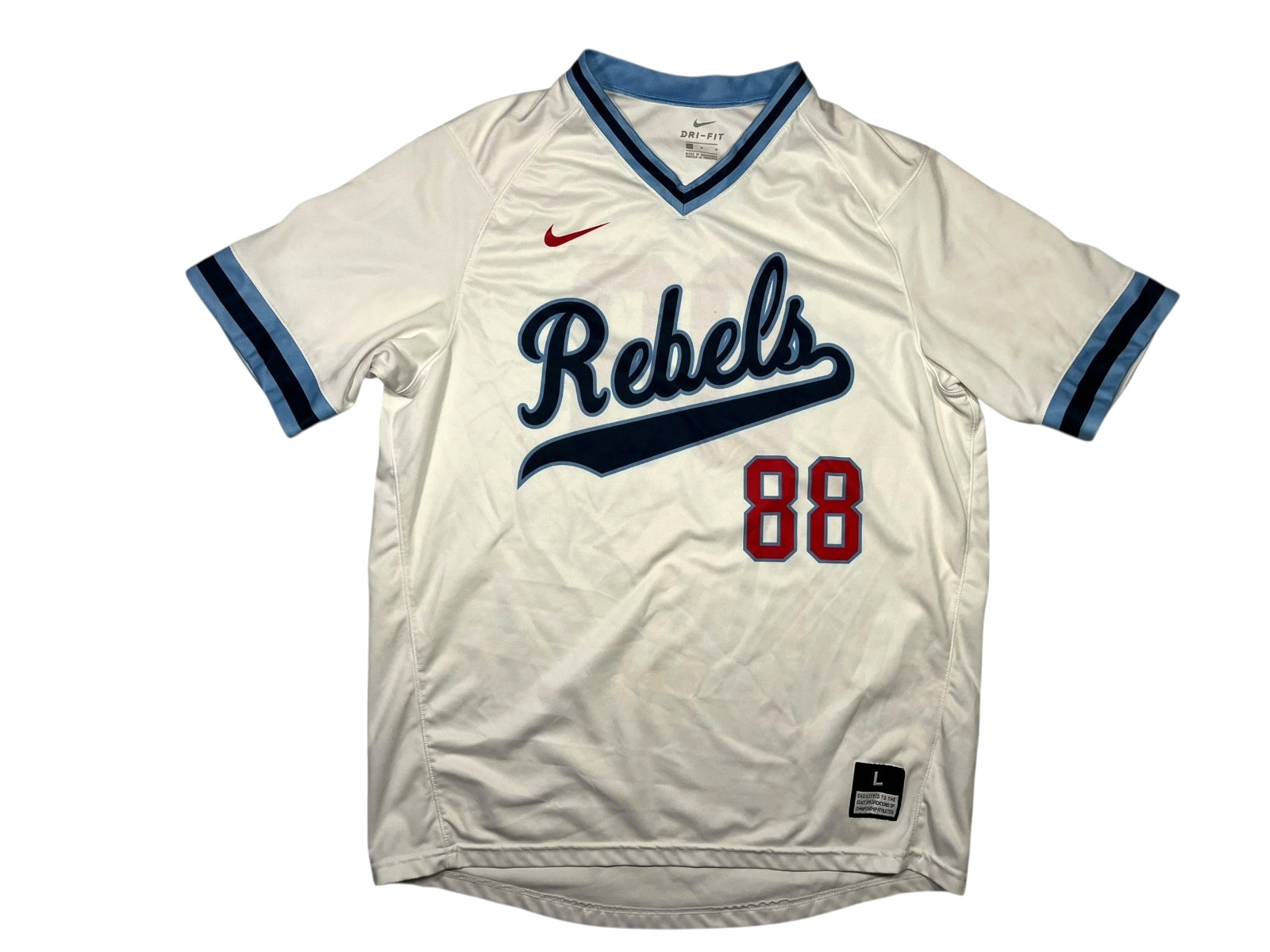 OLE MISS x MISSISSIPPI REBELS Nike White #88 COLLEGE BASEBALL JERSEY Shirt Men L