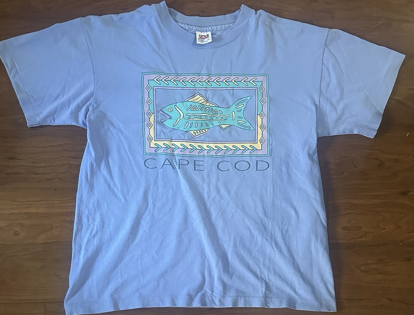 VTG Anvil Cape Cod Massachusetts Single Stitch T-Shirt Large Tribal Fish Blue gallery