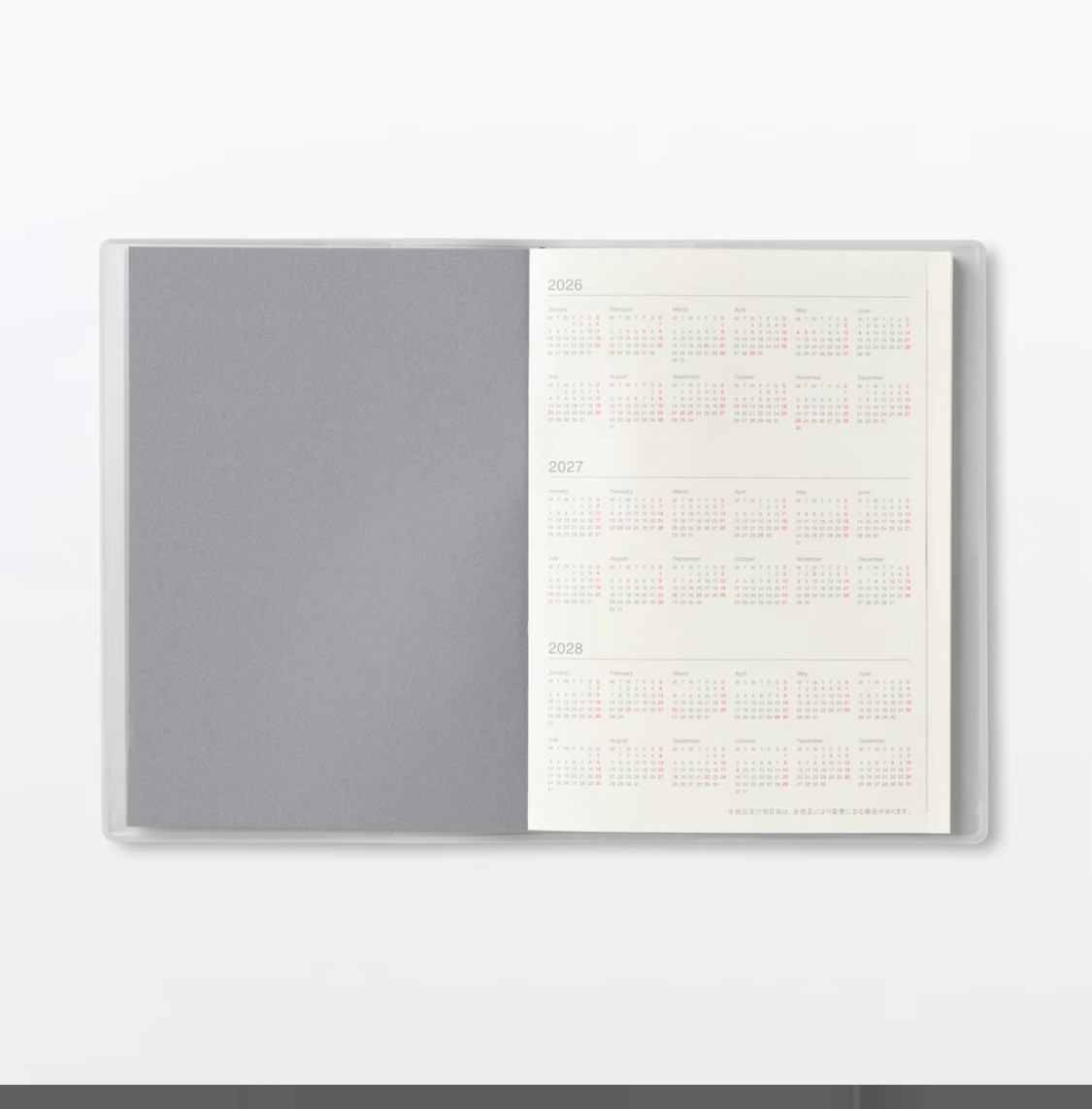 Muji Monthly Weekly Planner Schedule Book size A6 / B6 / A5 / B5 White / Grey