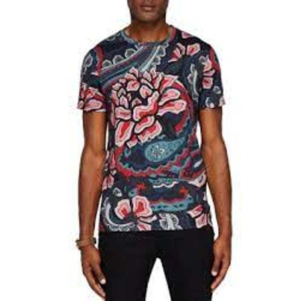 Ted Baker Shirt Mens US Small 2 Blue Pink Batsby Paisley Floral Short Sleeve Tee gallery