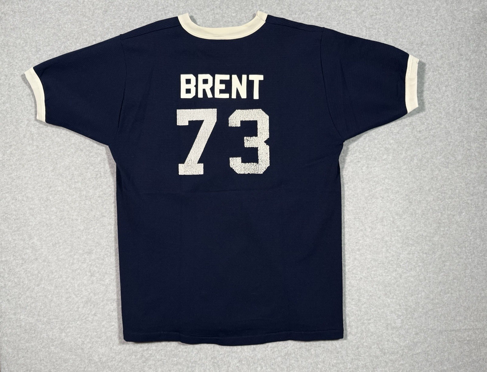 Vintage Russell Athletic Knit Ringer Tee Mens L Navy White BRENT 73 Jersey USA gallery